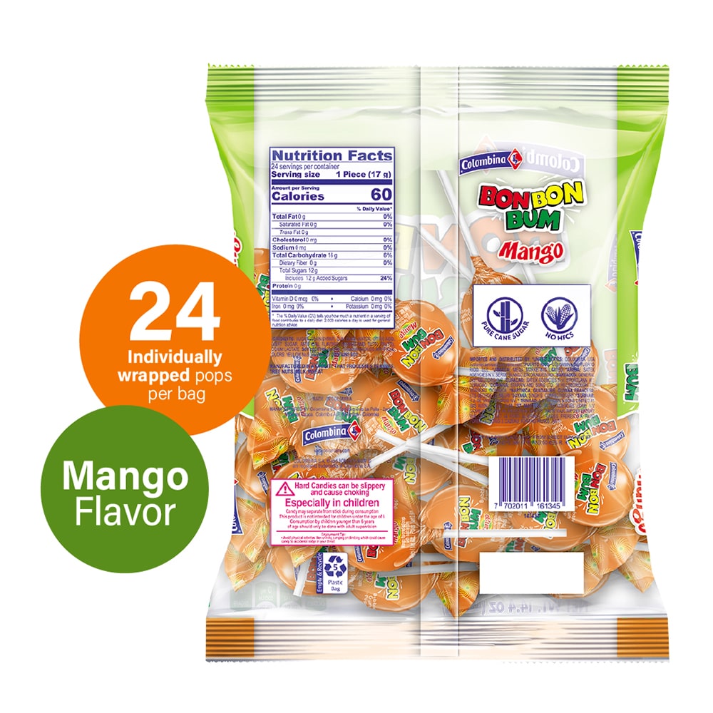 Bon Bon Bum - Paletas Sabor a Mango - Bolsa X 24 Unidades