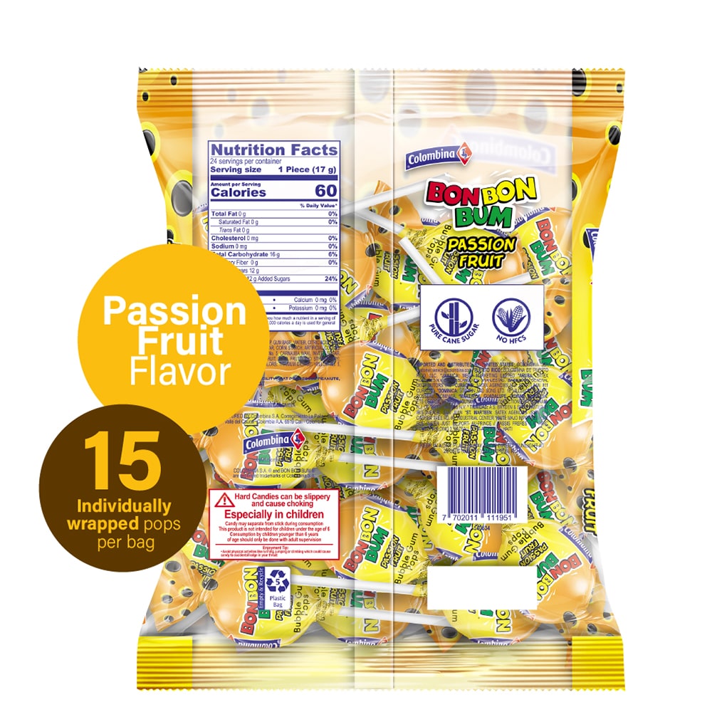 Bon Bon Bum - Sabor a Maracuyá - Bolsa X 24 Unidades