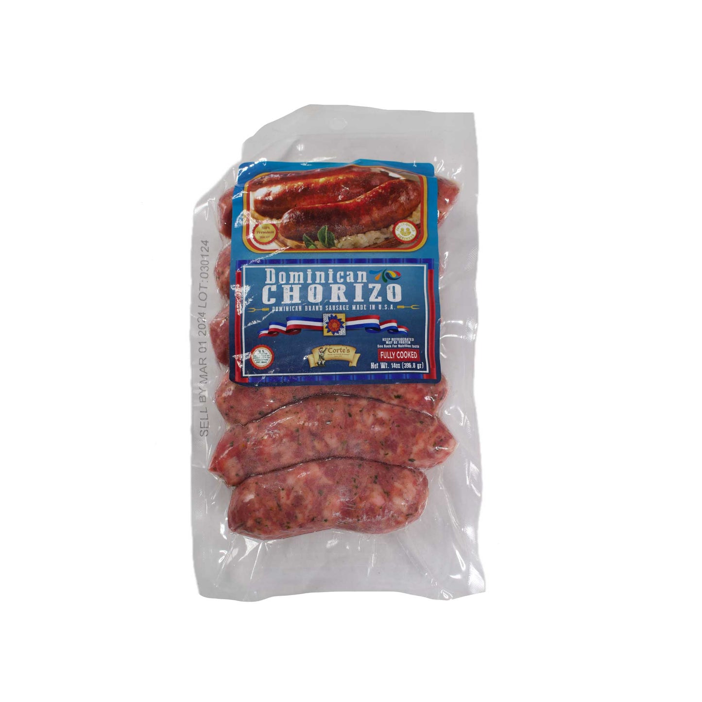 Corte's Dominican Cooked Chorizo - Package X 14 OZ