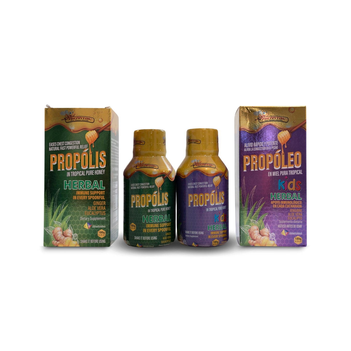 Propóleo Biovital Kit X 2 Unidades (Miel Pura Tropical Herbal 180 G X 1 Unidad- Propóleo Biovital Miel Pura Tropical Kids 180 G X 1 Unidad)
